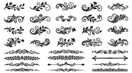 Black decorative floral ornaments collection with elegant swirls flourishes and ornamental page dividers © Design Paradise