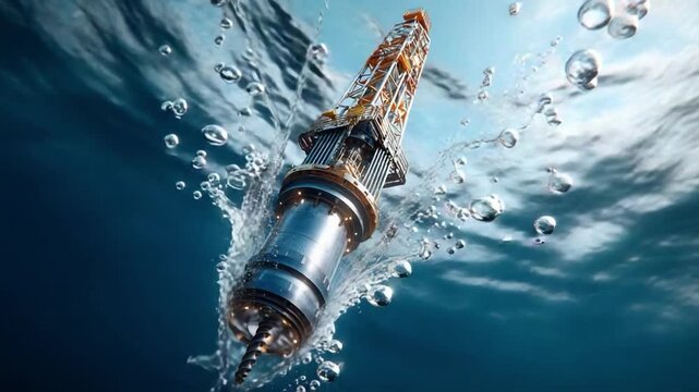 Submerged Technology: A futuristic technological device descends gracefully beneath the water, its intricate design a testament to innovation and underwater exploration.