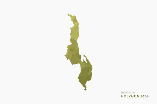 Malawi polygon map vector illustration in low poly geometric style, soft pastel colors with Olive green, clean silhouette on solid background, ideal for infographic.