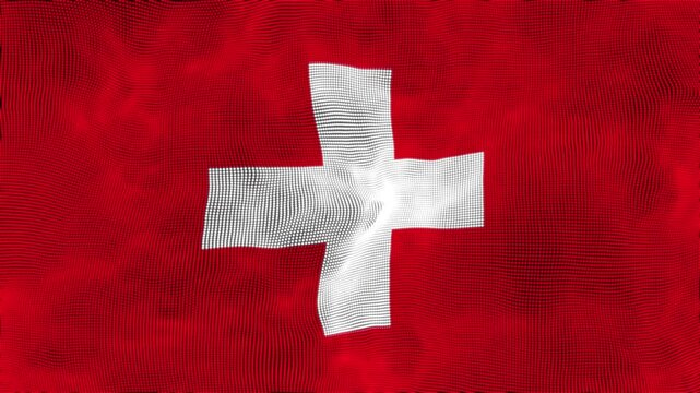 Realistic Switzerland Flag Waving in the Wind with Detailed Fabric Texture. Cinematic Close-up of Swiss Flag Motion Graphic with Square Aspect Ratio