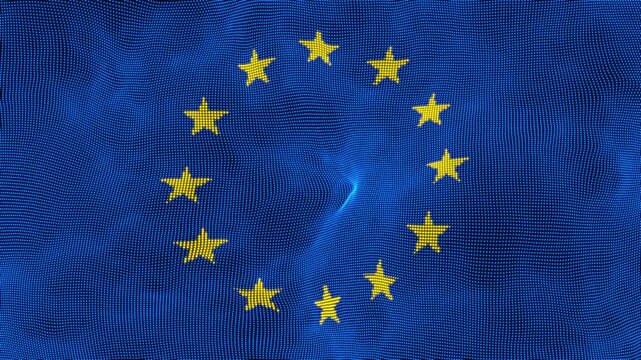 European Union Flag Ripple Animation with Twelve Golden Stars. Cinematic Close-up of European Union Flag Motion Graphic with Gold Stars