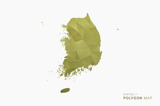South Korea polygon map vector illustration in low poly geometric style, soft pastel colors with Olive green, clean silhouette on solid background, ideal for infographic.
