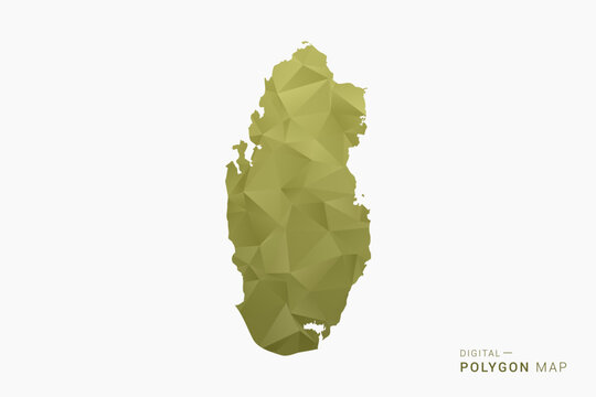 Qatar polygon map vector illustration in low poly geometric style, soft pastel colors with Olive green, clean silhouette on solid background, ideal for infographic.