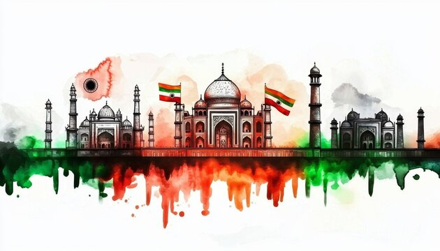 Artistic representation of India's iconic landmarks for Independence Day.