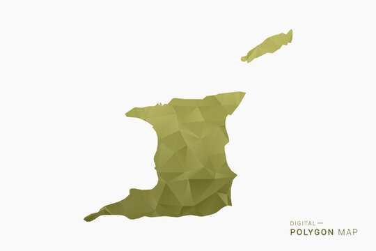 Trinidad and Tobago polygon map vector illustration in low poly geometric style, soft pastel colors with Olive green, clean silhouette on solid background, ideal for infographic.