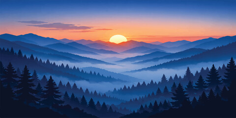 Obraz premium Sunrise over misty mountains with clouds glowing in the morning sky