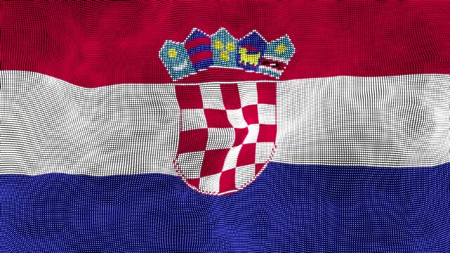 Realistic Croatia Flag Waving in the Wind with Detailed Fabric Texture. Seamless Loop of Croatia Flag Waving Against Blue Sky Background