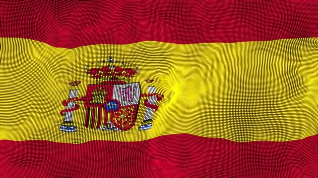 Spanish National Flag Ripple Animation with Central Coat of Arms. Realistic Spain Flag Waving in the Wind with Detailed Fabric Texture