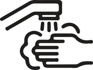 Obraz premium A minimalist black and white line art icon showing a hand being washed under a running water tap