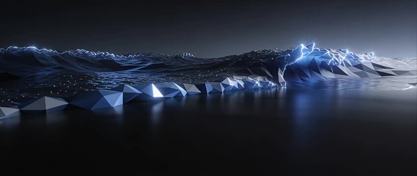 Abstract wave digital landscape futuristic background low poly glowing line data flow cyber surface dark water blue light technology concept futuristic landscape low poly mountain digital wave neon