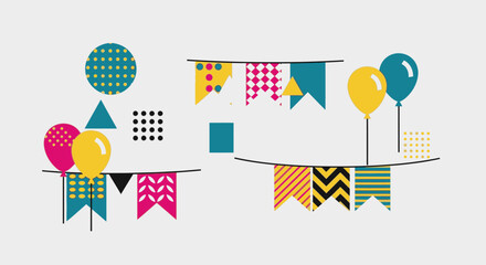 Vibrant party decorations hang with colorful balloons at a festive outdoor celebration event