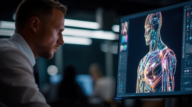 Developer Interacting With Advanced AI Interface System