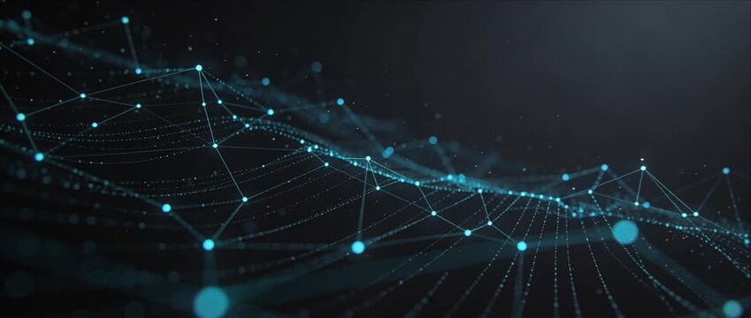 Abstract network digital wave data connection blue dot futuristic background technology line cyber space big data internet concept communication particle low poly innovation science motion neural