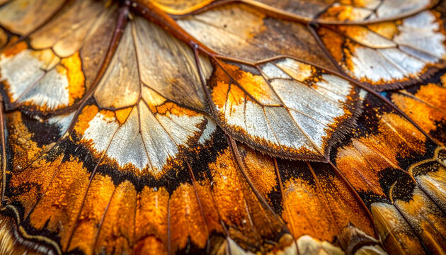 Close up of butterfly wing showcasing intricate patterns and textures