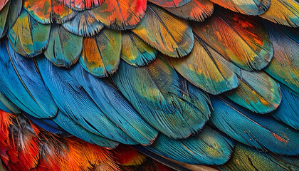 Obraz premium Close up of vibrant parrot feathers displaying detailed textures and colors