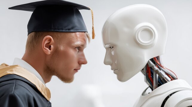 Automation and AI job displacement policy concept, workforce disruption and regulation debate silhouette with copy space