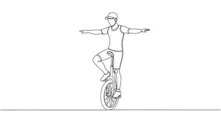 Man balancing on a unicycle, one leg raised, arms outstretched, white background © Azizi