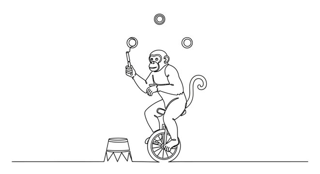 Monkey Juggling Rings on Unicycle