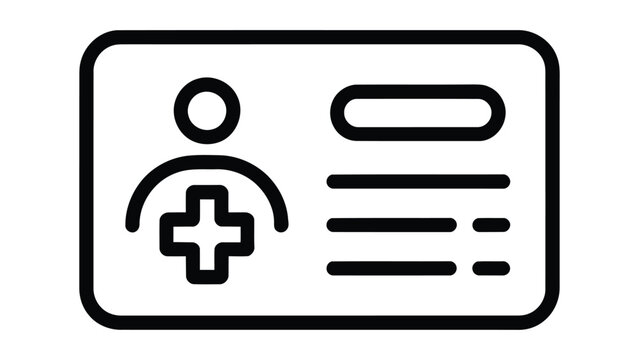 medical id card icon vector illustration, healthcare identification badge symbol, hospital insurance line art design