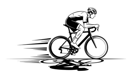 Fototapeta premium Professional cyclist on a racing bicycle riding fast with speed lines and ground reflection, isolated white background.