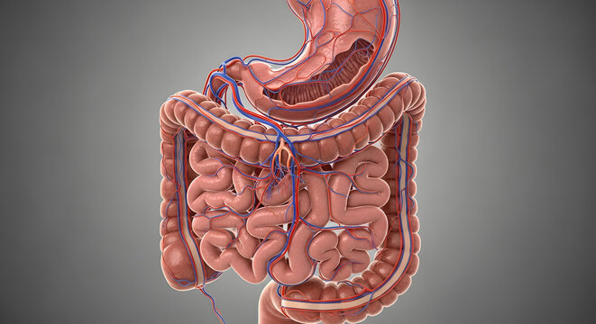 Detailed Human Digestive System with Vascular Supply &ndash; Stomach, Small and Large Intestine Anatomy
