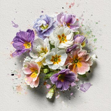 Top View of a Spring Floral Arrangement with Primroses and Anemones