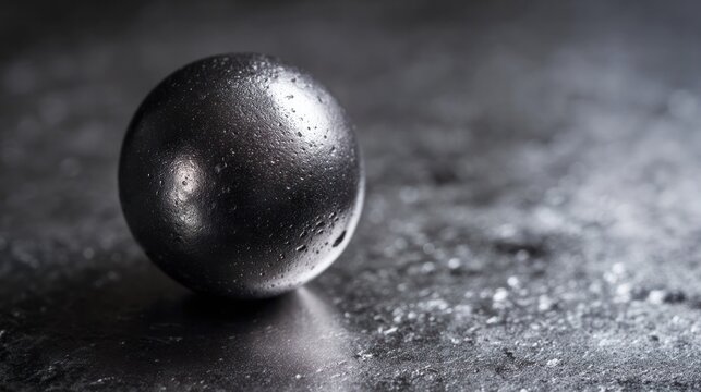 Single droplet of mercury solidifying into a sphere on dark metal. STEM education sheets, lab safety posters, designed for STEM education and laboratory safety posters.