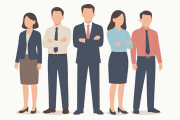 Obraz premium Diverse business team posing confidently with arms crossed, professional flat design vector illustration