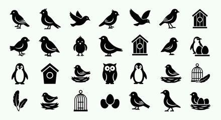 Fototapeta premium Set of bird icons in black silhouette style.