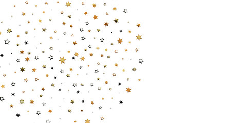Festive gold star confetti scattered on a clean white background, perfect for holiday greetings and event promotions. El © vegefox.com
