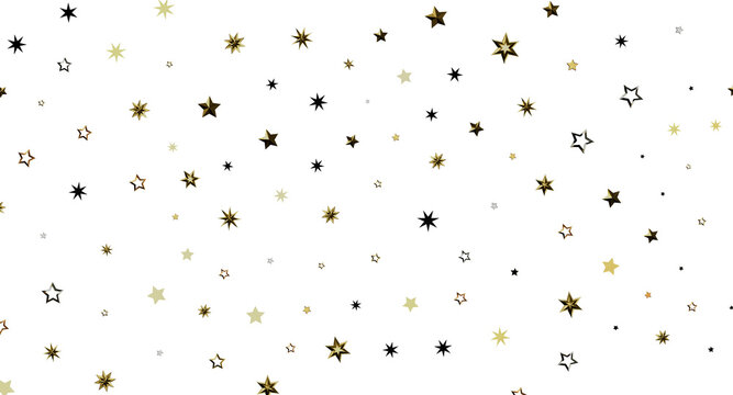 Starry background with stars in gold, silver and black. Perfect for Christmas, New Year, or celebratory themes.