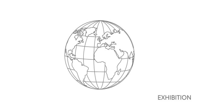 Minimalist Earth Globe Outline Drawing on White Background