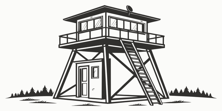 A tall tower with a ladder and a balcony