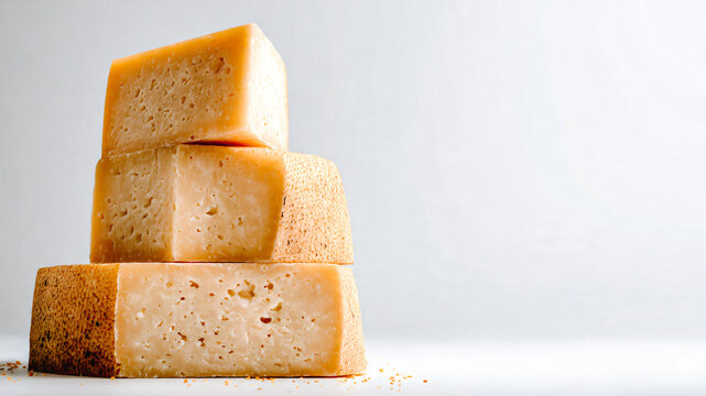 Morceaux de fromage empil&eacute;s sur fond blanc