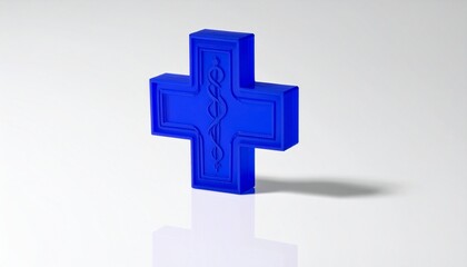 Obraz premium Three Dimensional Blue Plus Sign Upright Minimalist Geometric Shape Clean Modern Visuals