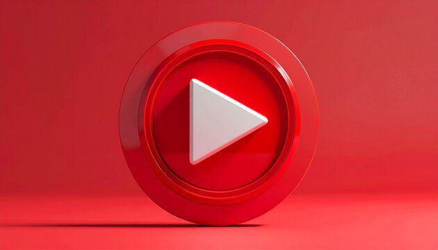 Red 3 d play button icon on red background for digital media