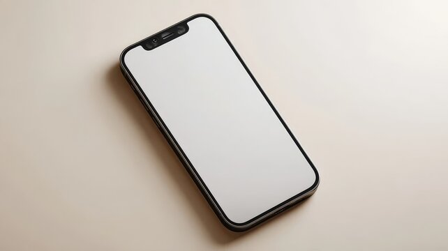 Modern smartphone lies flat on soft beige surface