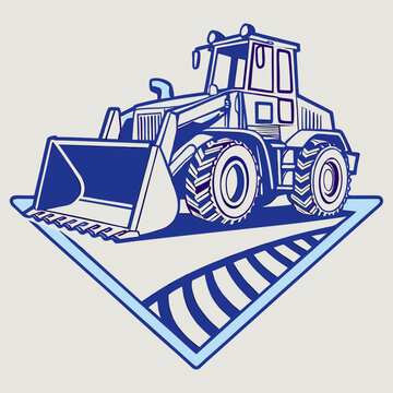 A blue illustration of a front loader