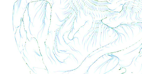 Abstract artwork featuring delicate lines and dots in shades of blue and green against a white background, evoking a sen © vegefox.com