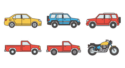 Naklejka premium Cars and Trucks and Motorcycle Vehicles.