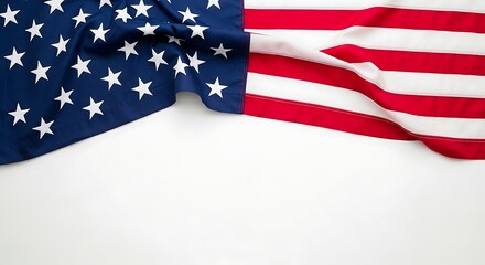 Obraz premium A close up view of the american flag draped over a clean white background with copy space area