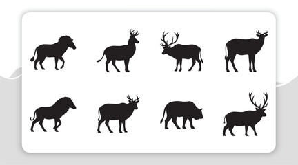 Obraz premium A captivating collection of large wild animal silhouettes, including majestic deer and powerful elk, depicted in various natural poses for diverse graphic design and educational applications