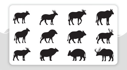 Fototapeta premium Collection of Diverse Wild Animal Silhouettes in Monochrome Vector Illustration Set