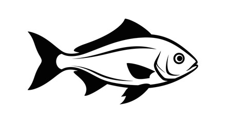 Obraz premium Stylized black and white illustration of a fish in side profile, depicting its body, fins, tail, eye, and mouth with clean lines.