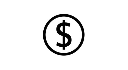 Fototapeta premium Black dollar sign symbol enclosed within a circular outline on a plain white background, representing currency or finance.