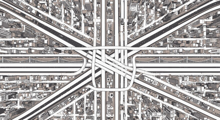 Obraz premium Abstract Top View City Map with Complex Road Network and Urban Structures