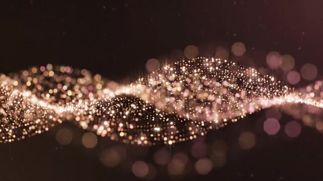 Elegant Rose Gold and Bronze Sparkling Particle Wave with Luxurious Glowing Bokeh on Dark Background for Premium Digital Presentations