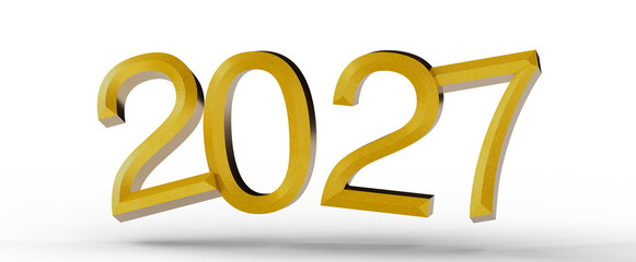 2027 New Year celebration illustration with golden numbers, rendered in 3D. Perfect for greetings, banners, and design © vegefox.com