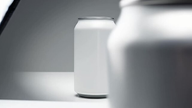 Blank white aluminum beverage can on clean studio background