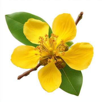 bright yellow ochna flower on white background
